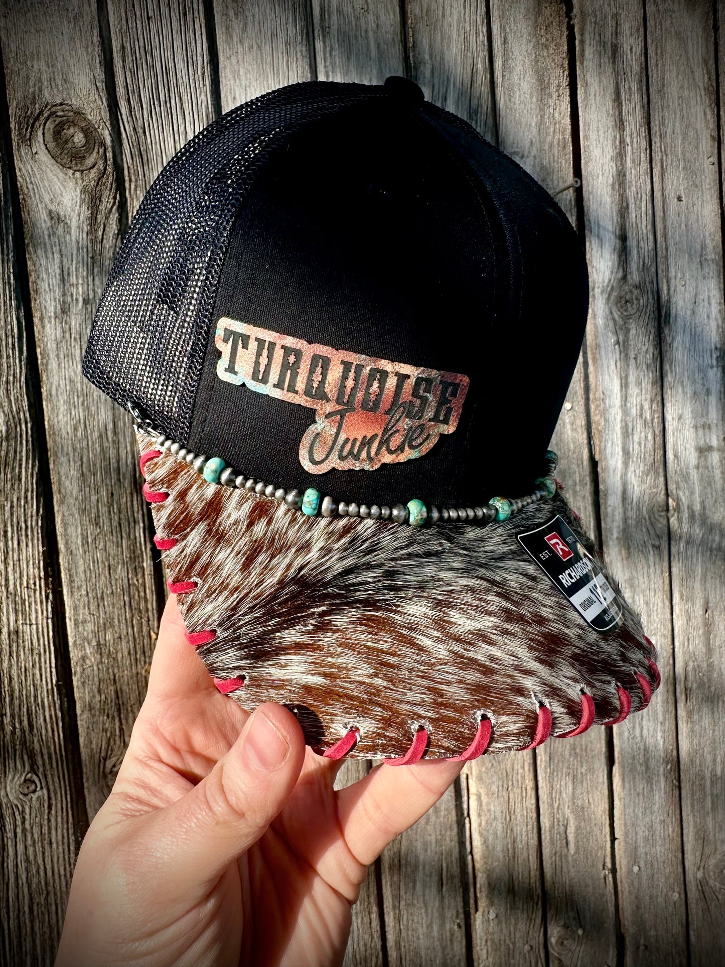 Turquoise Junkie Cowhide Trucker Hat #1