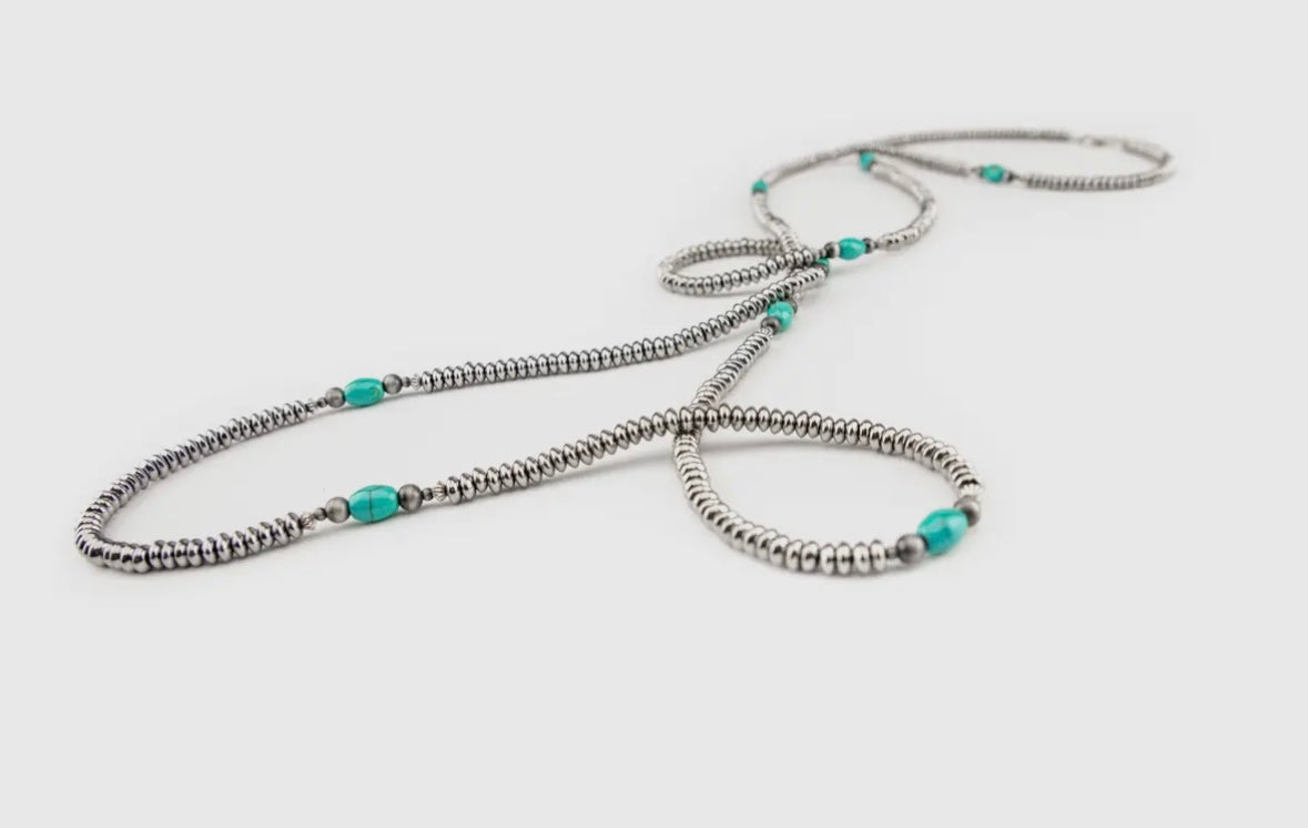 66” Faux Navajo Pearl Necklace with Turquoise Accents