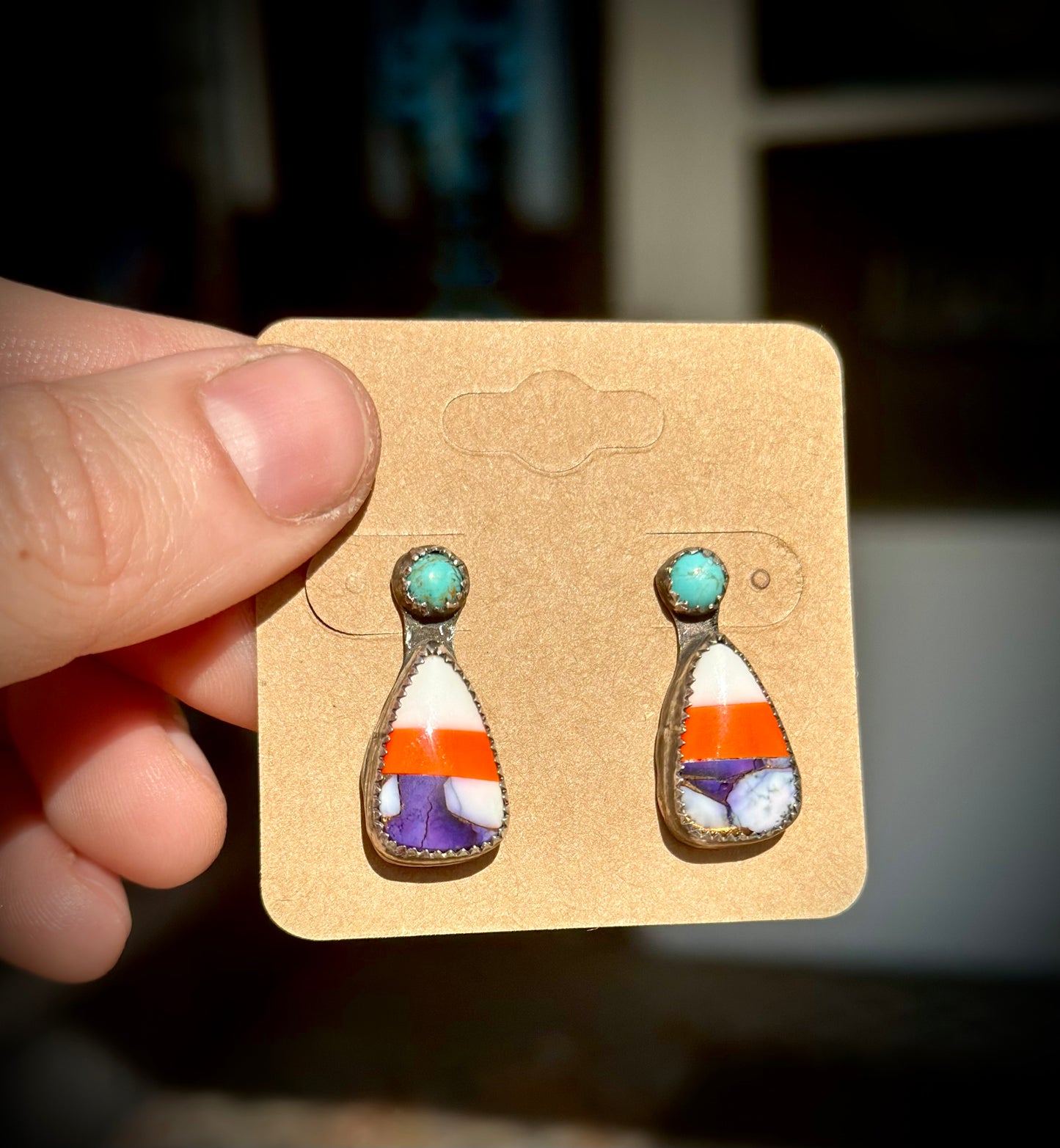 Candy Corn Earrings with Turquoise Accents
