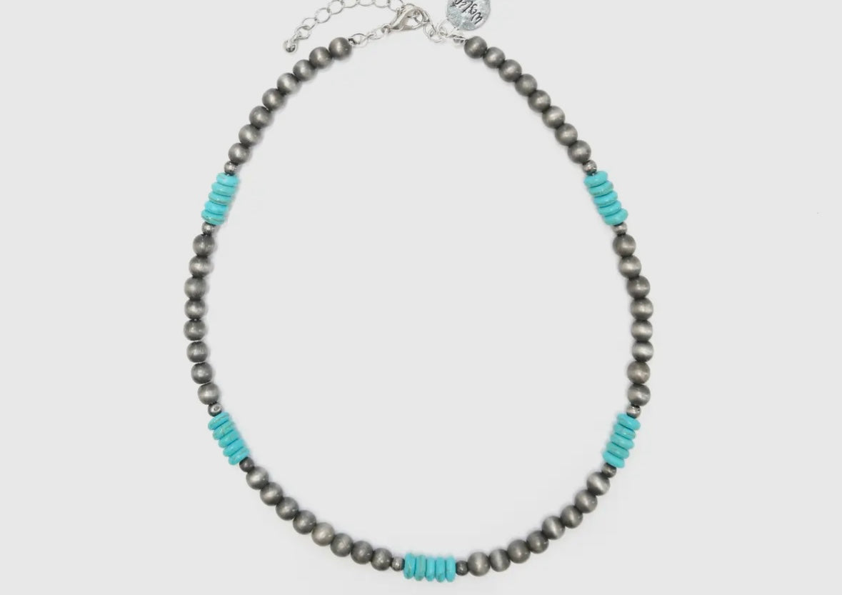 14” Faux Navajo Pearl and Turquoise Choker