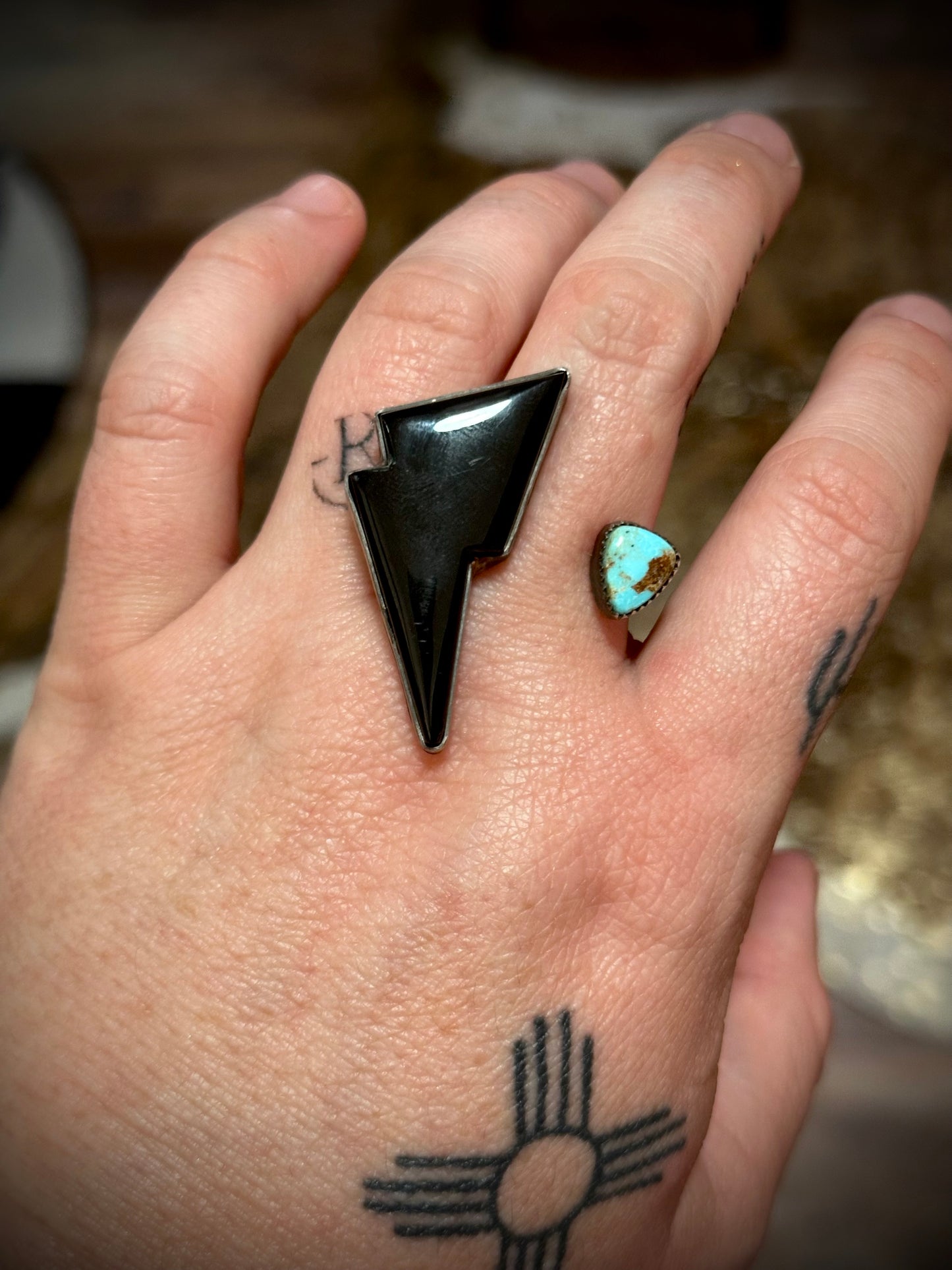 Black Onyx and Turquoise Bolt Ring
