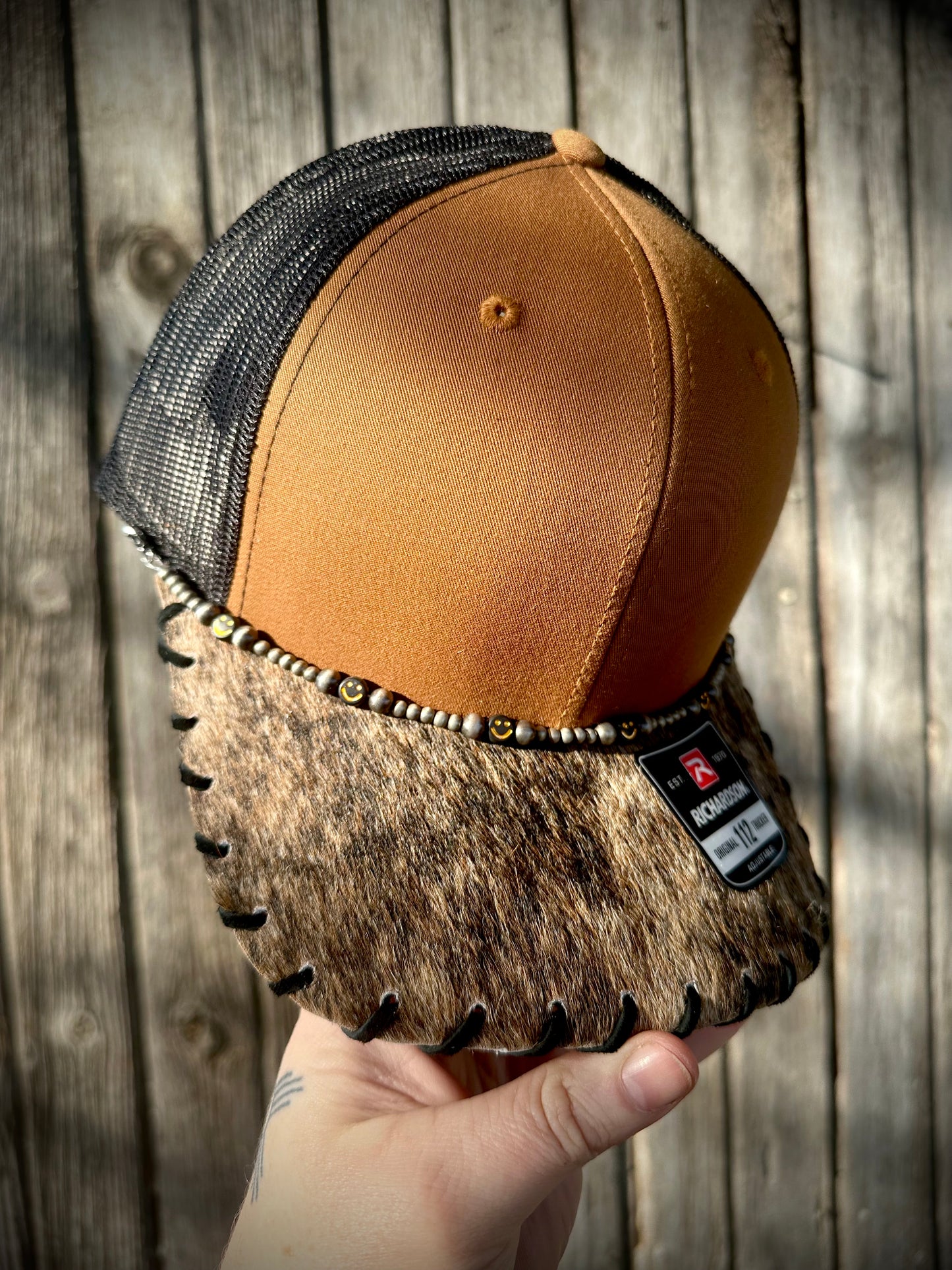 “Smiley Face” Cowhide Trucker Hat #19