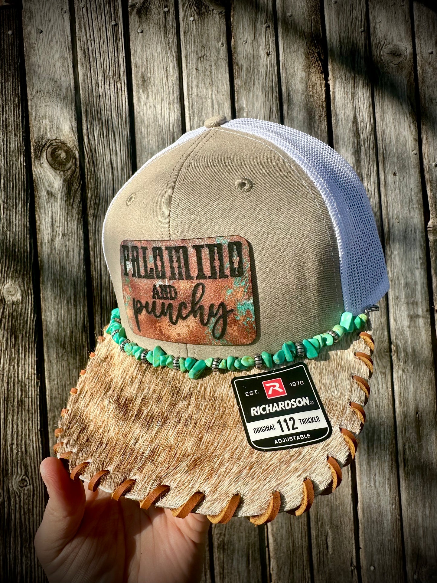 “Palomino and Punchy” Cowhide Trucker Hat #15
