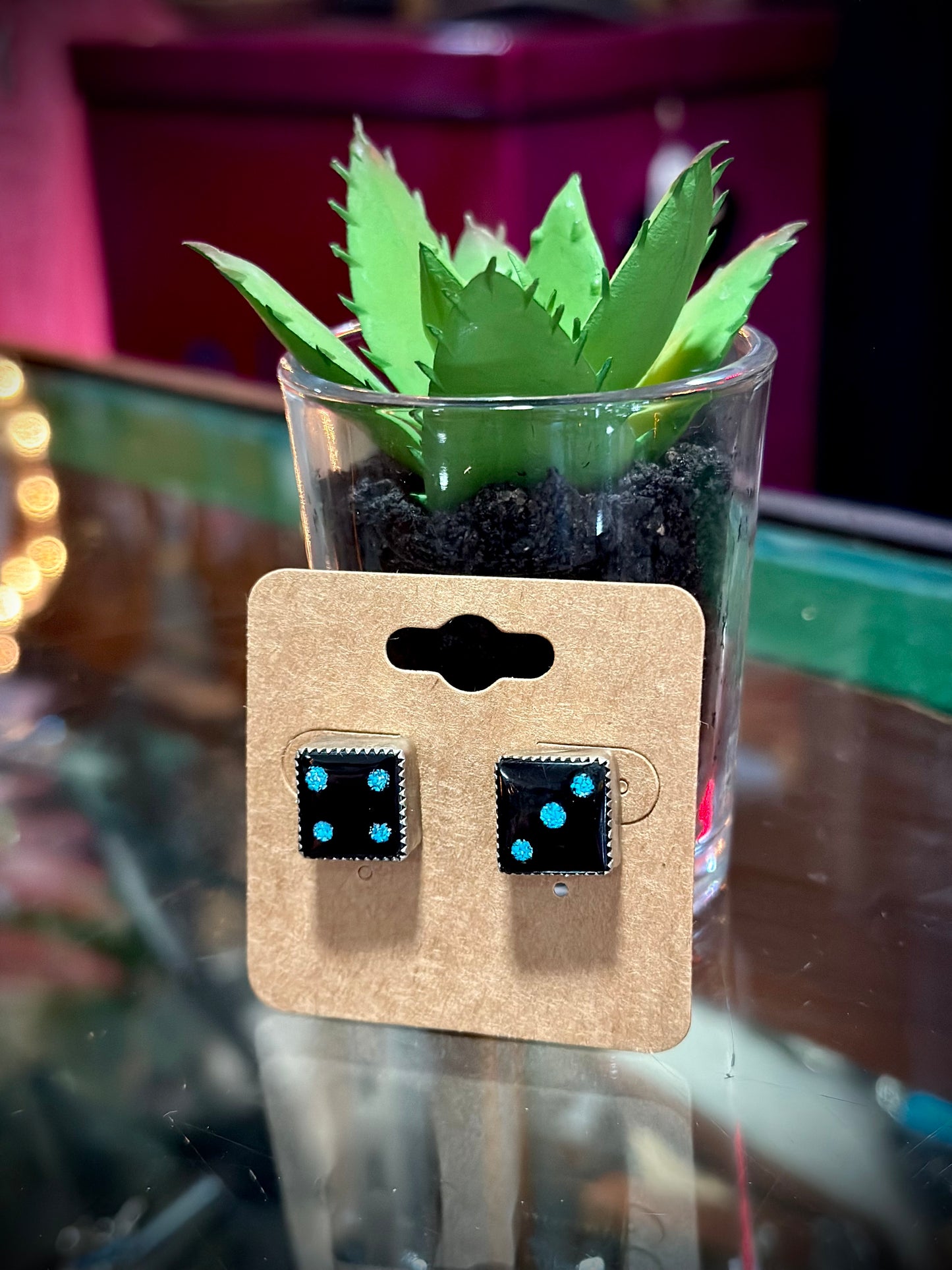 Black and Turquoise Dice Earrings