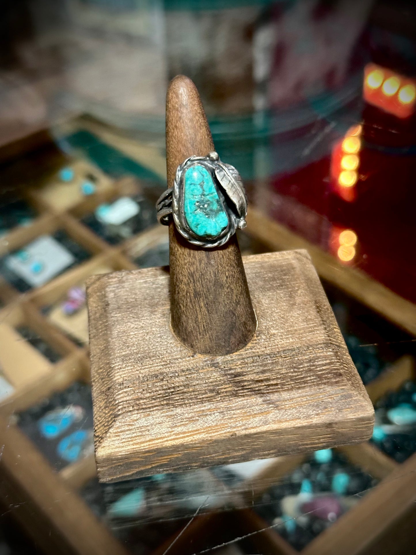 Vintage Turquoise Ring with Feather Detail