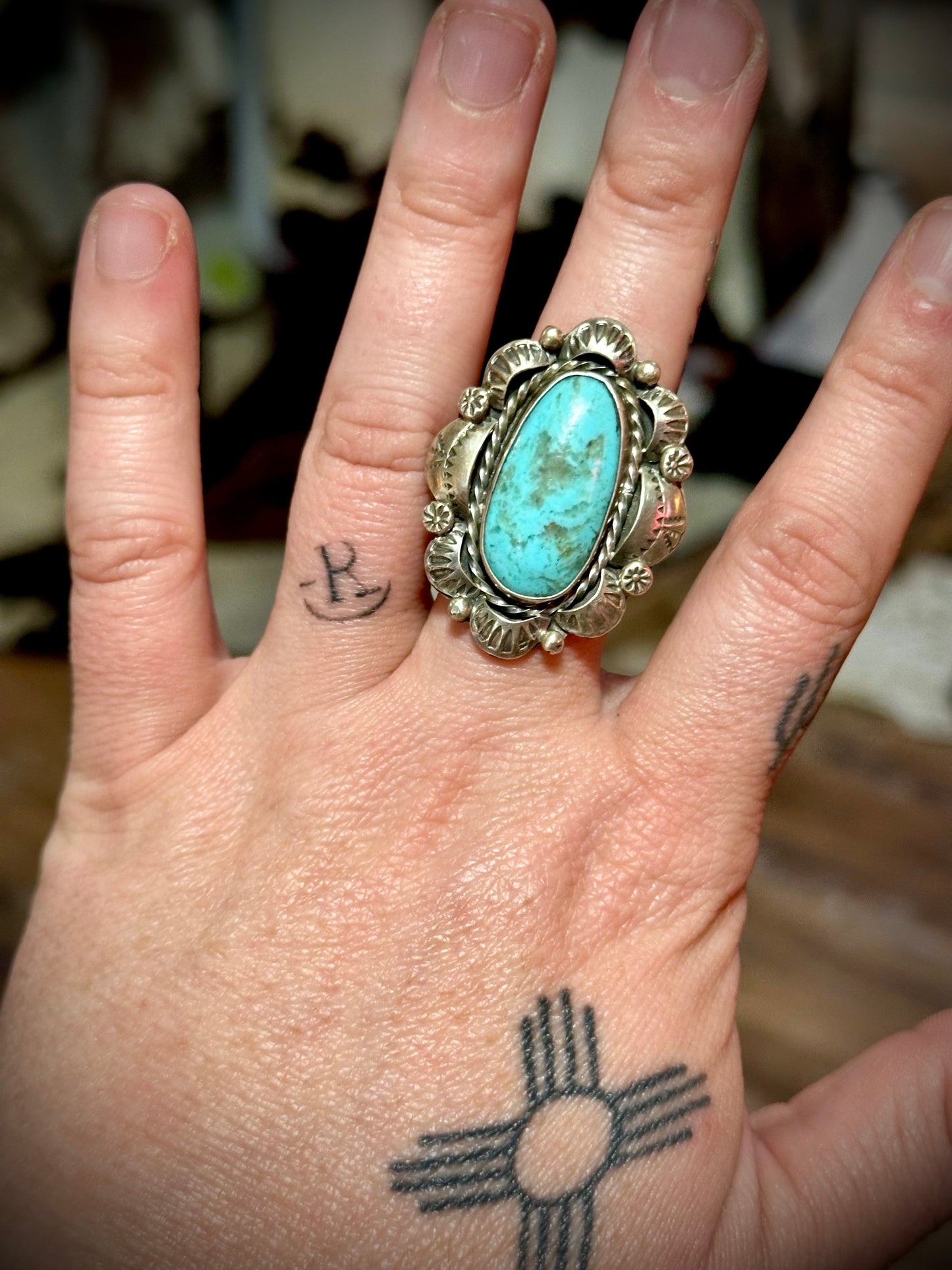 Vintage Large Turquoise & Silver Ring