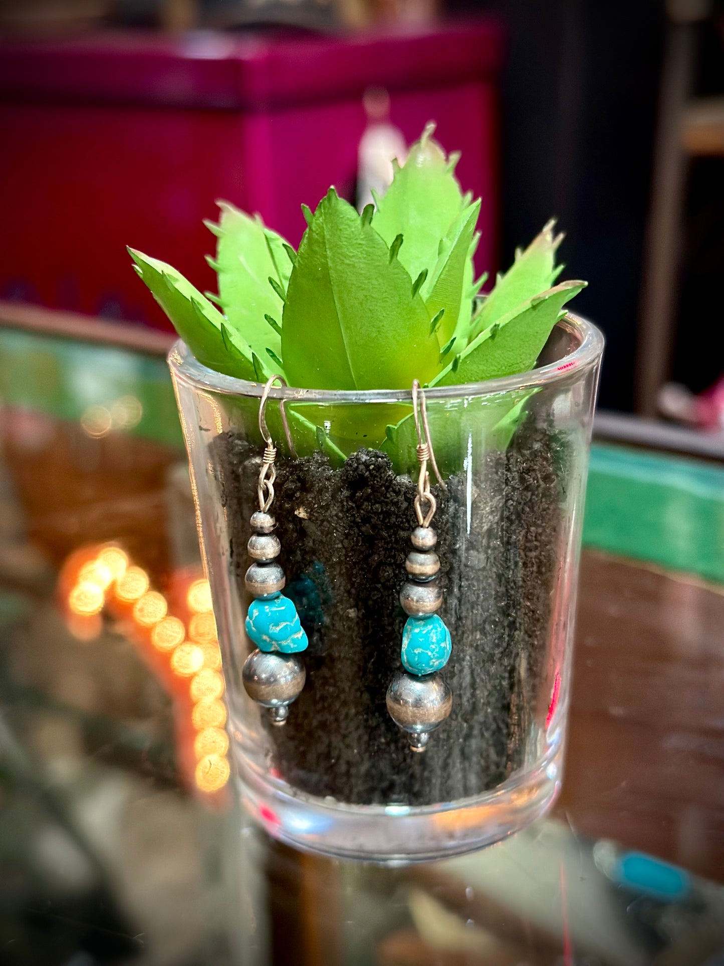 Silver and Turquoise Pearl Earrings #1