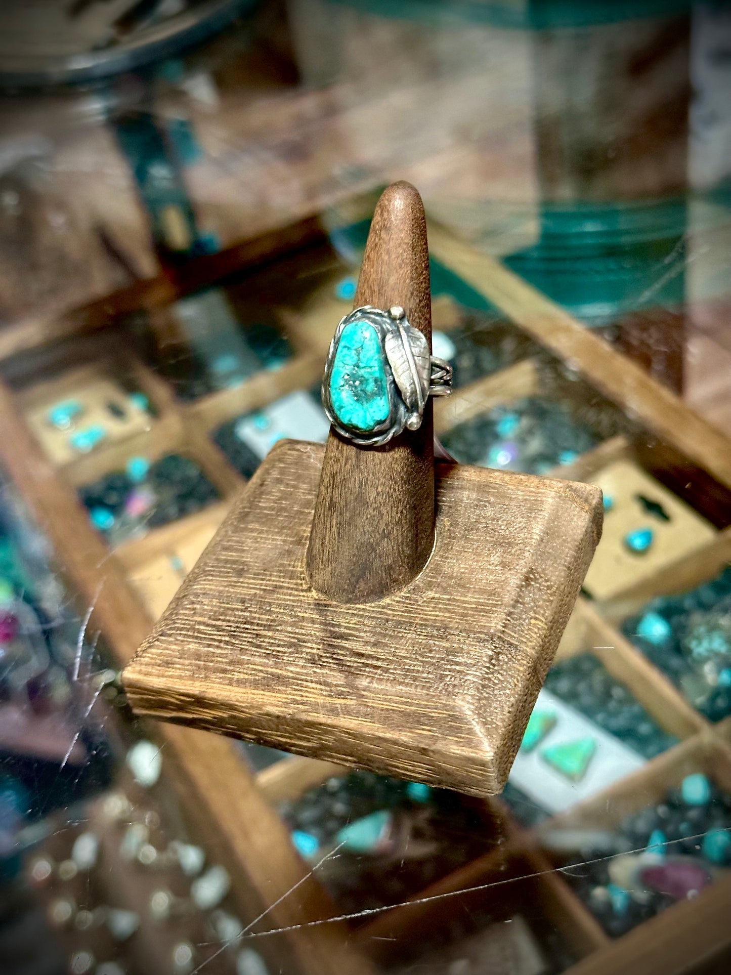 Vintage Turquoise Ring with Feather Detail