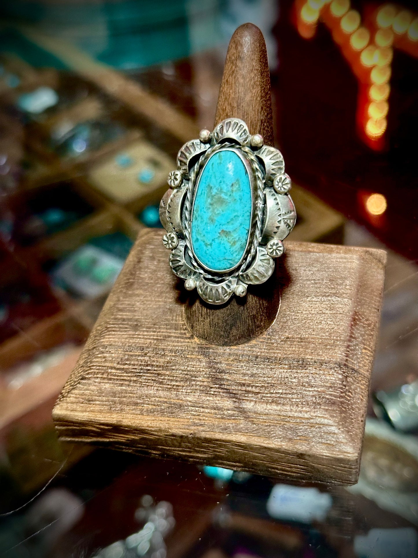 Vintage Large Turquoise & Silver Ring