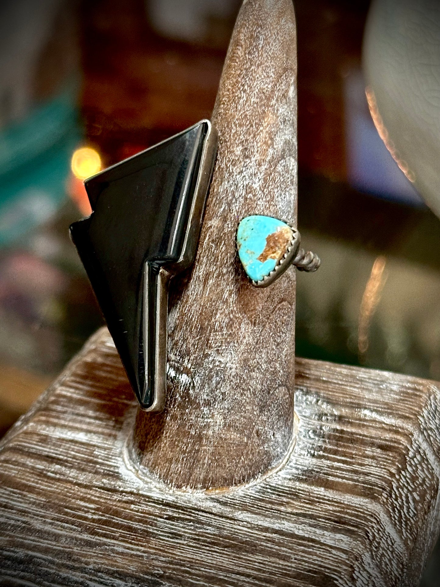 Black Onyx and Turquoise Bolt Ring