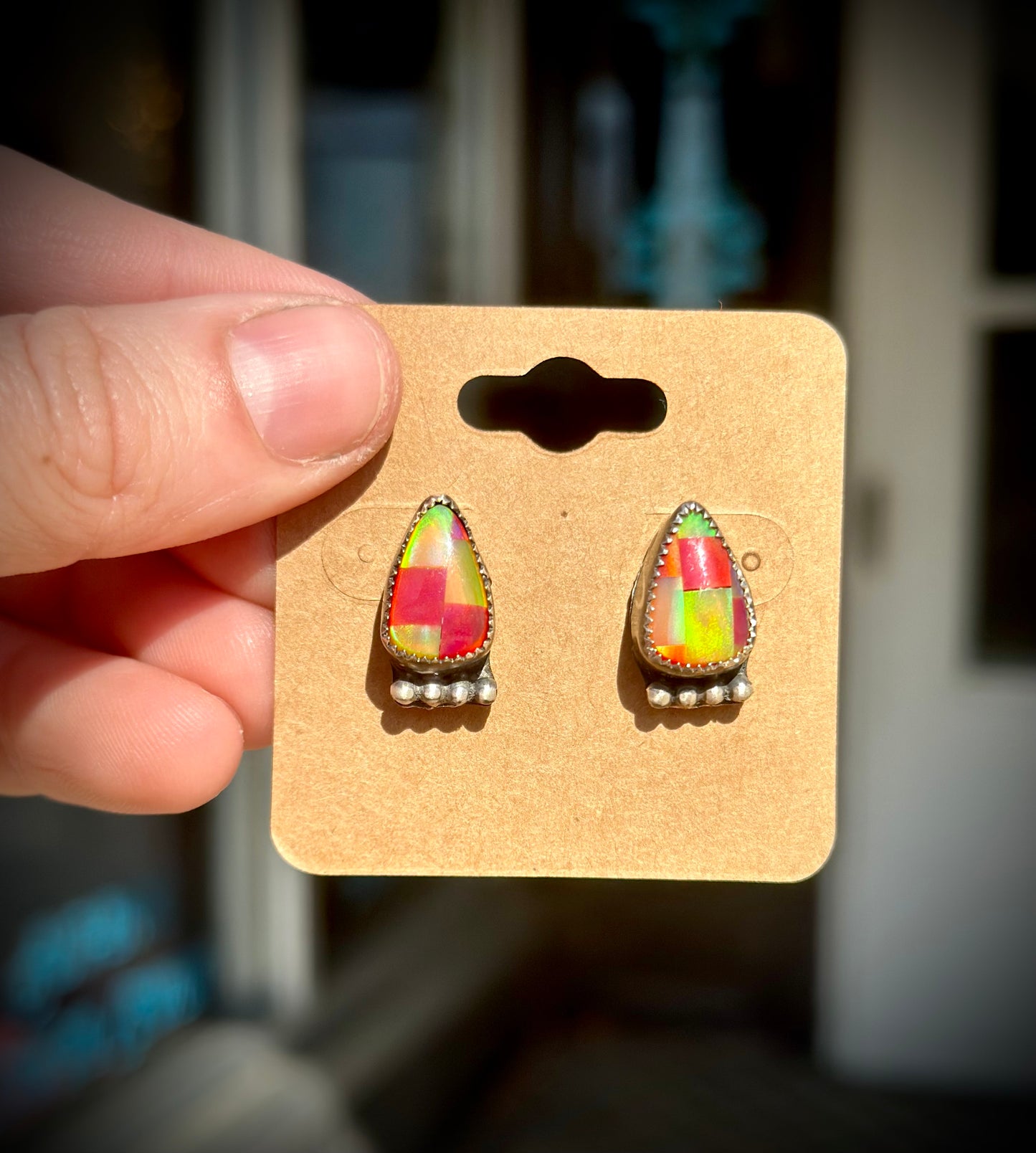 Checkered Candy Corn Earrings