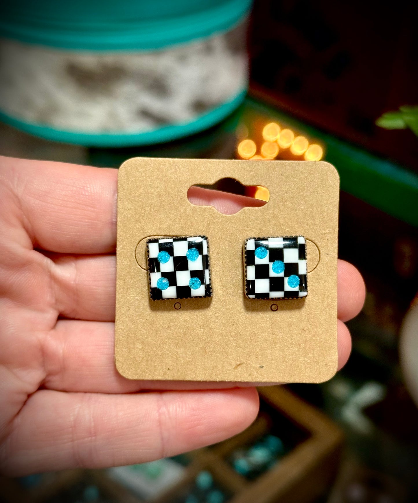 Checkered Dice Earrings