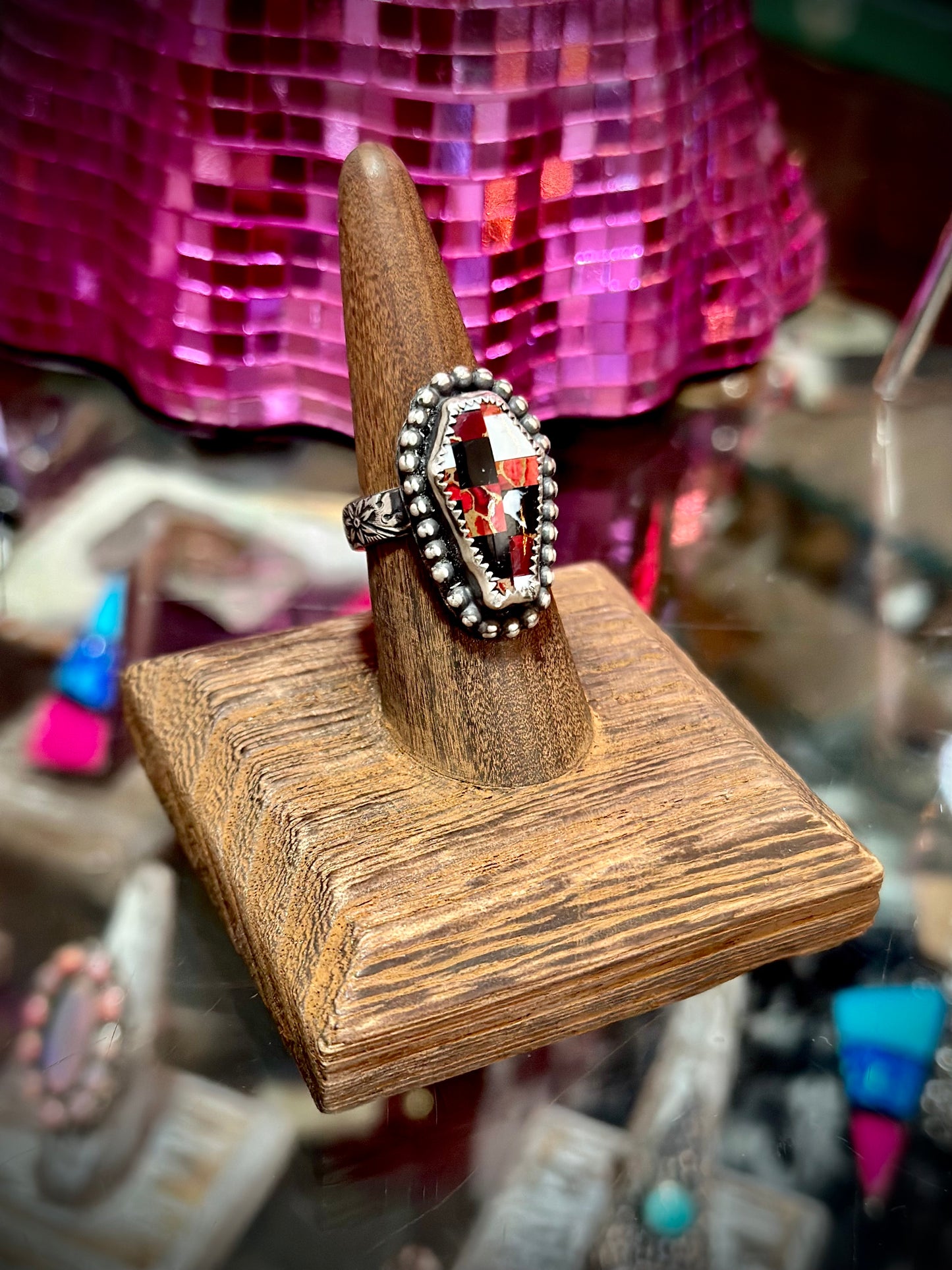 Red Mojave Checkered Coffin Ring