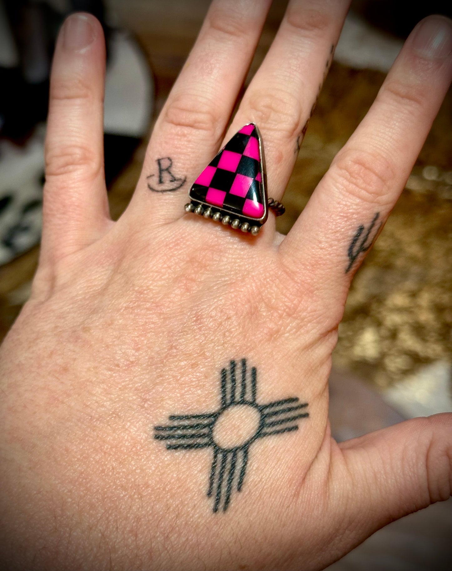 Pink Checkered Ring