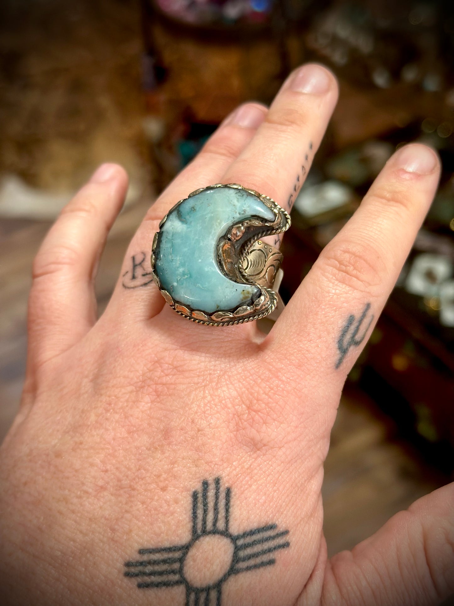 Crescent Moon Chrysocolla Ring