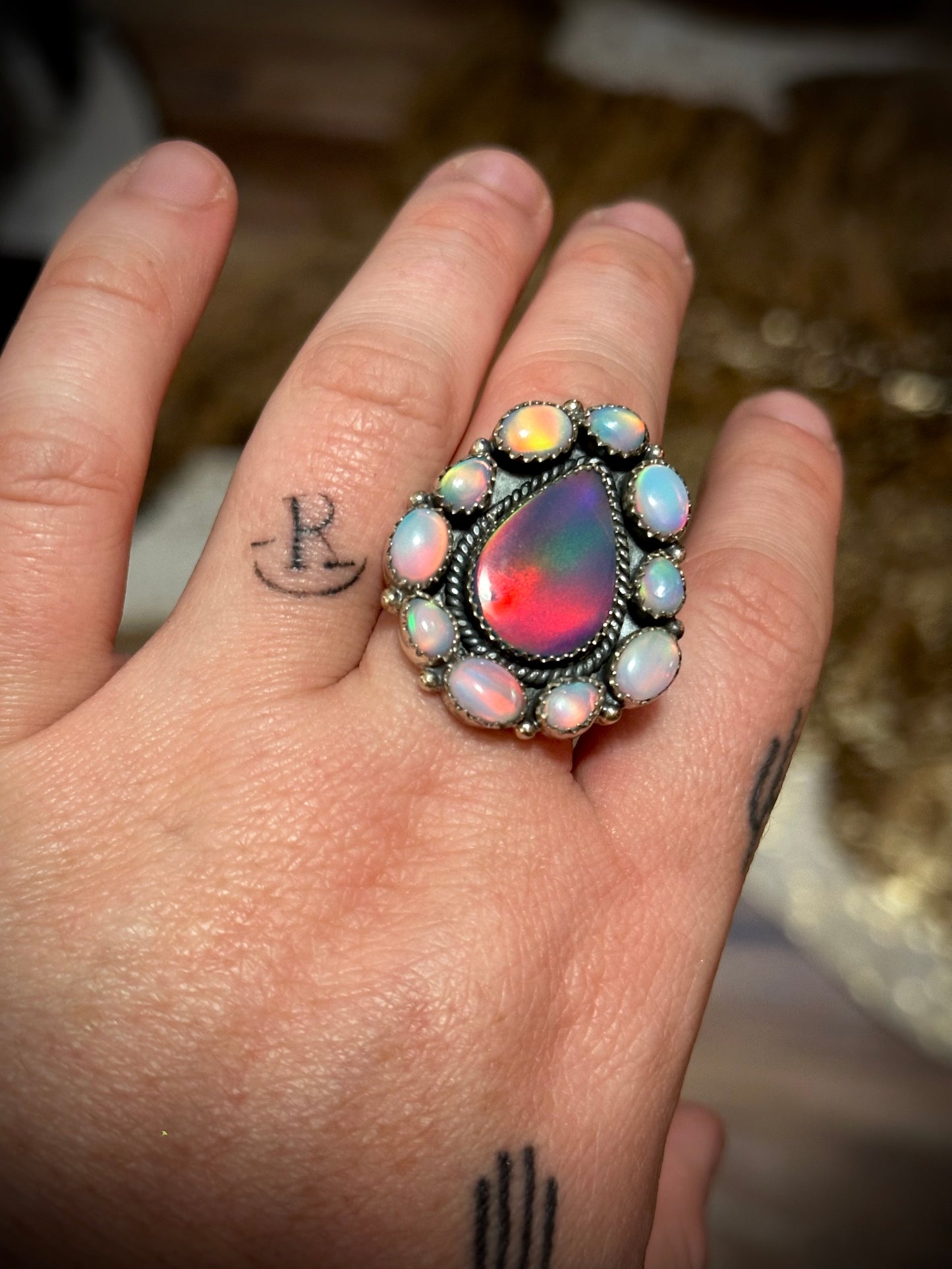 Drop Opal Cluster Ring