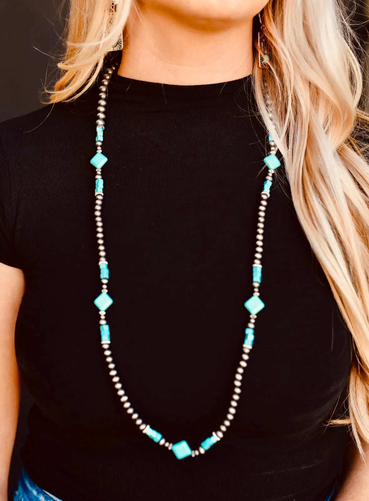 36” Faux Navajo Pearl Necklace with Turquoise Accents