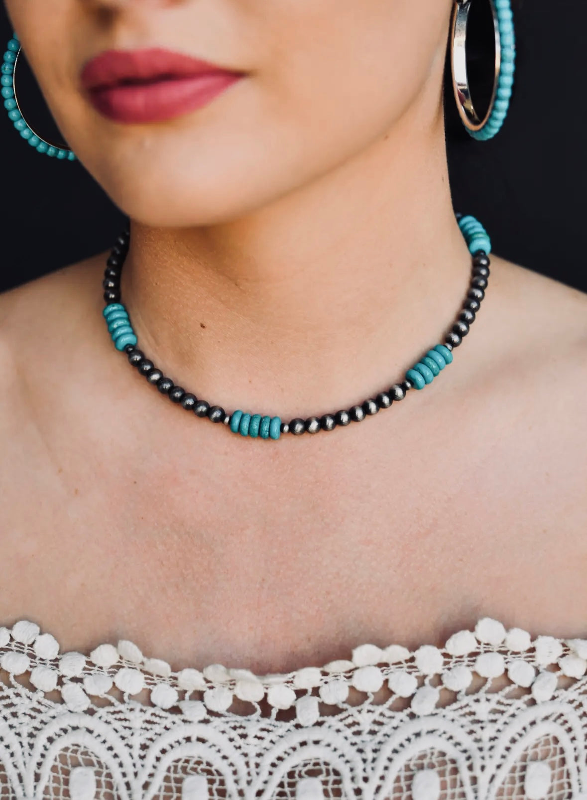 14” Faux Navajo Pearl and Turquoise Choker