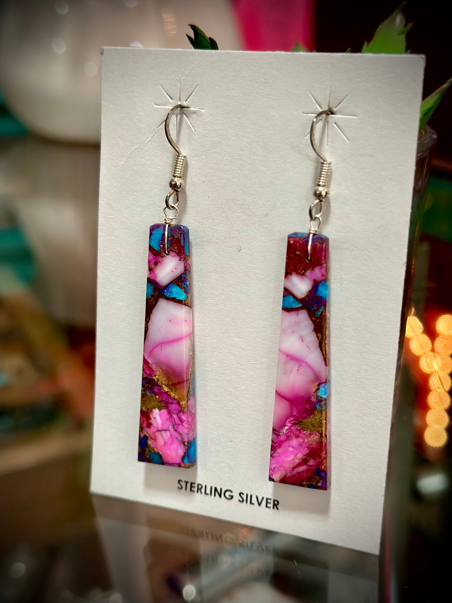 Pink Dahlia Slab Earrings #1