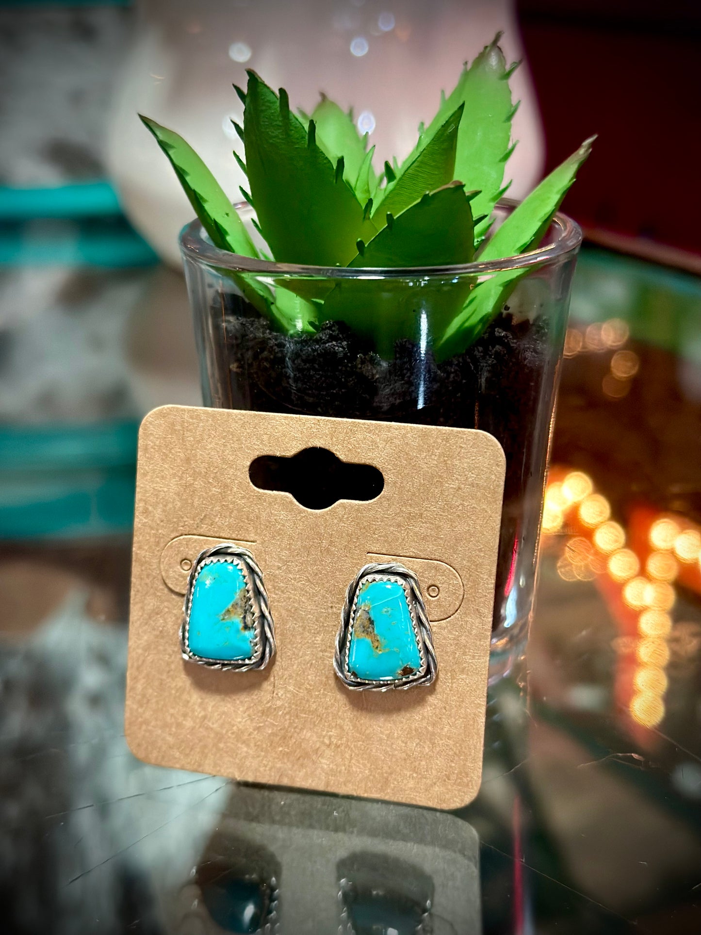 Rope Edge Turquoise Stud Earrings