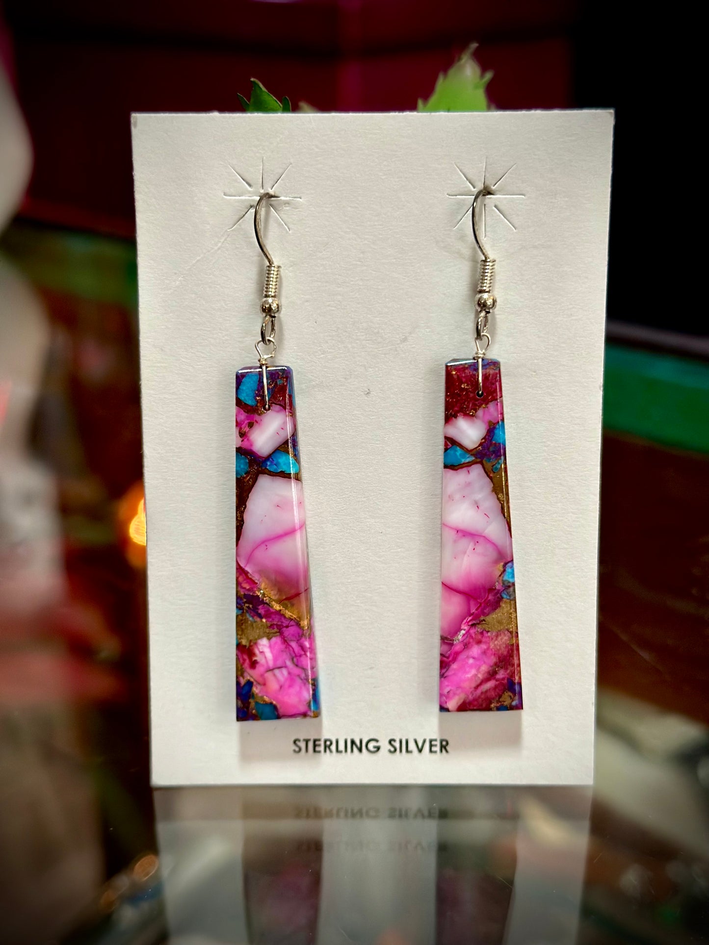 Pink Dahlia Slab Earrings #1