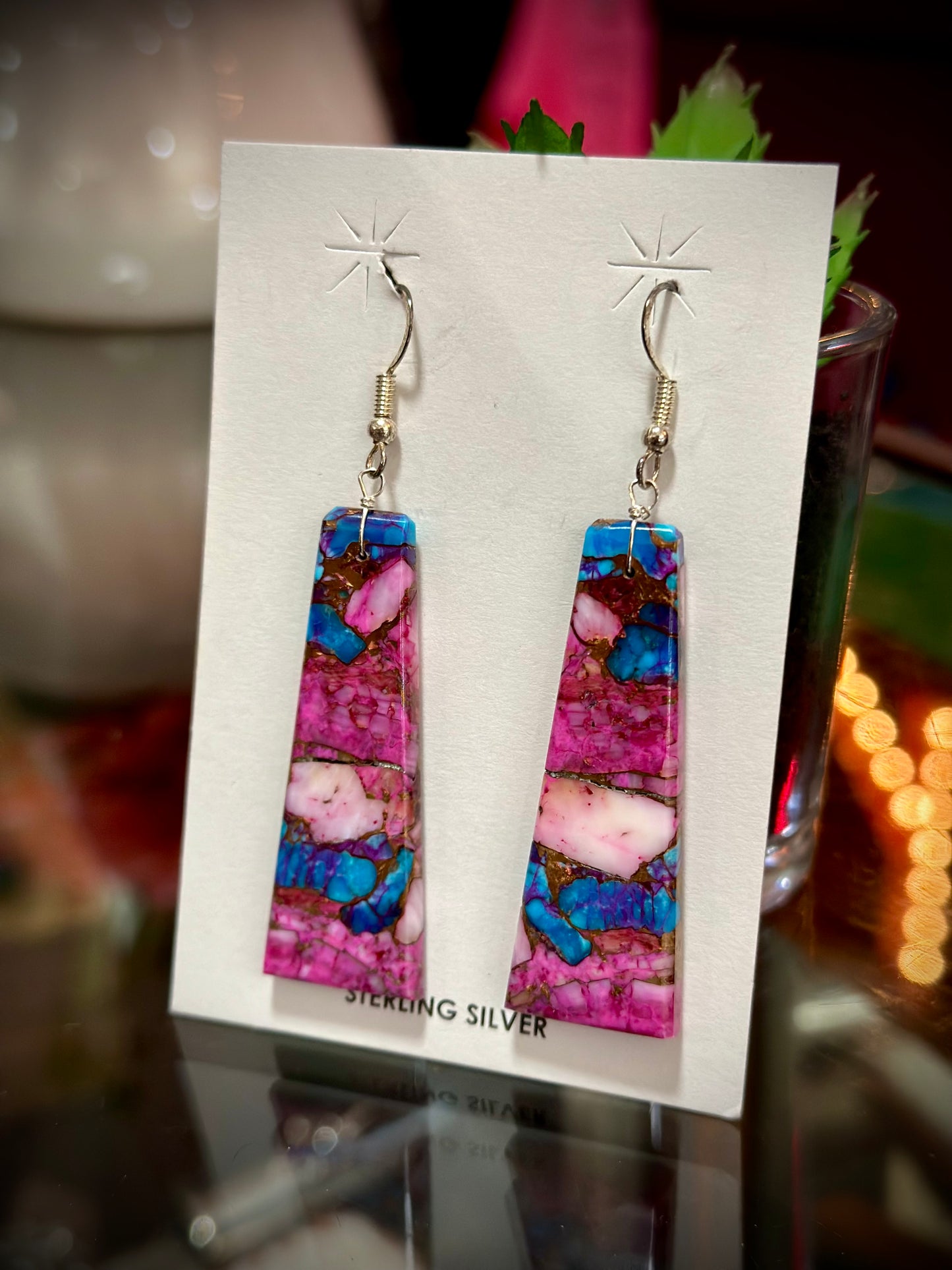 Pink Dahlia Slab Earrings #2