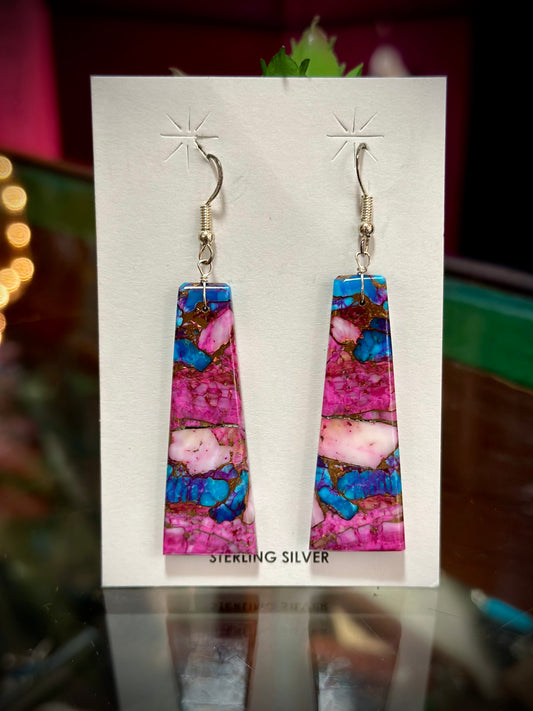 Pink Dahlia Slab Earrings #2