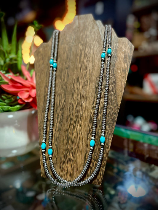 66” Faux Navajo Pearl Necklace with Turquoise Accents