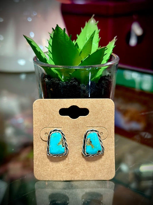 Rope Edge Turquoise Stud Earrings