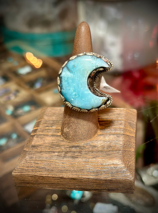 Crescent Moon Chrysocolla Ring