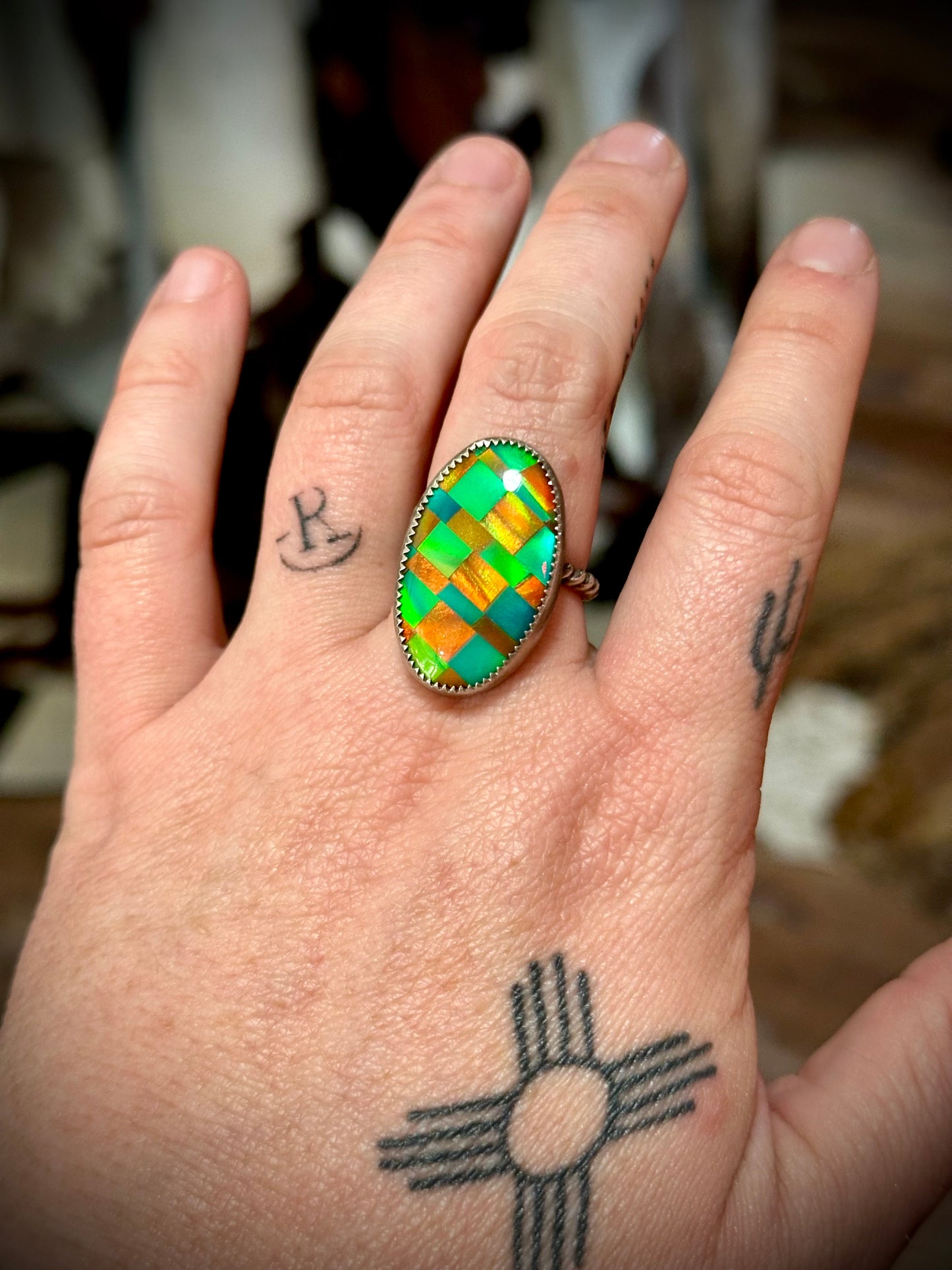 Checkered Opal Ring