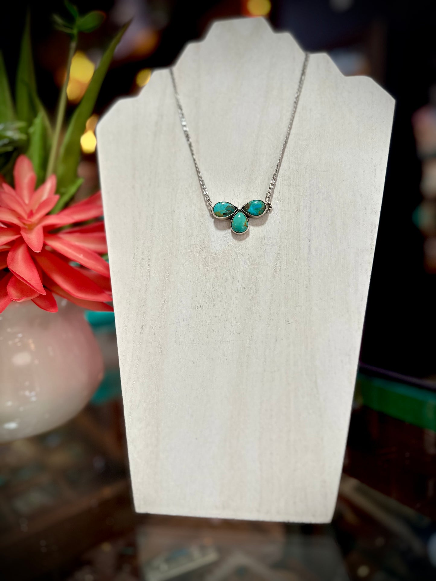 Turquoise 3 Stone Pendant Necklace