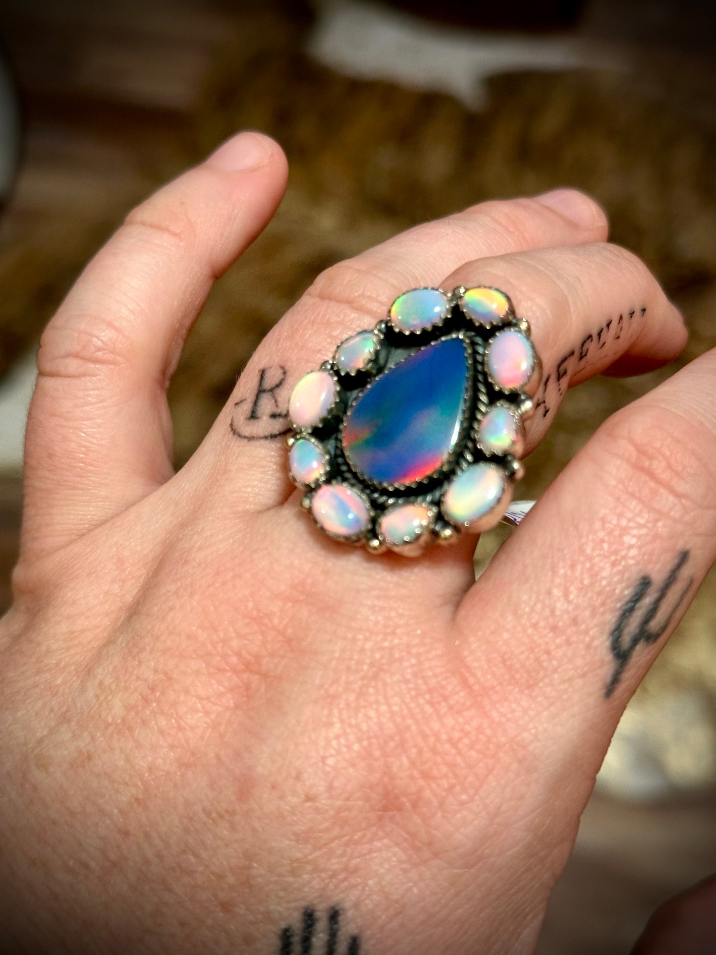 Drop Opal Cluster Ring