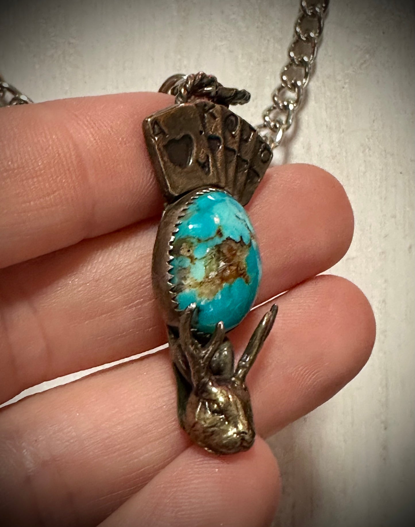 Gambling Jackalope Turquoise Necklace