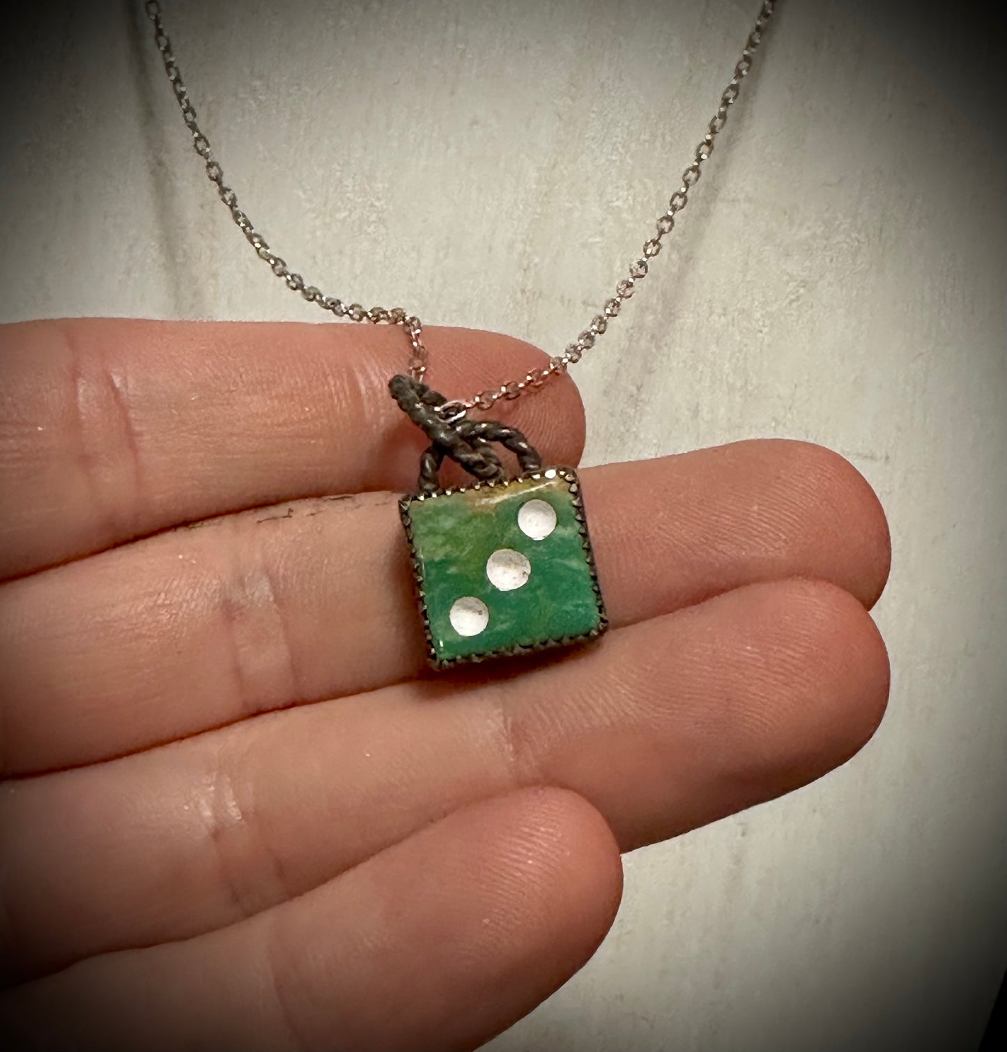 Green “tres” Dice Necklace