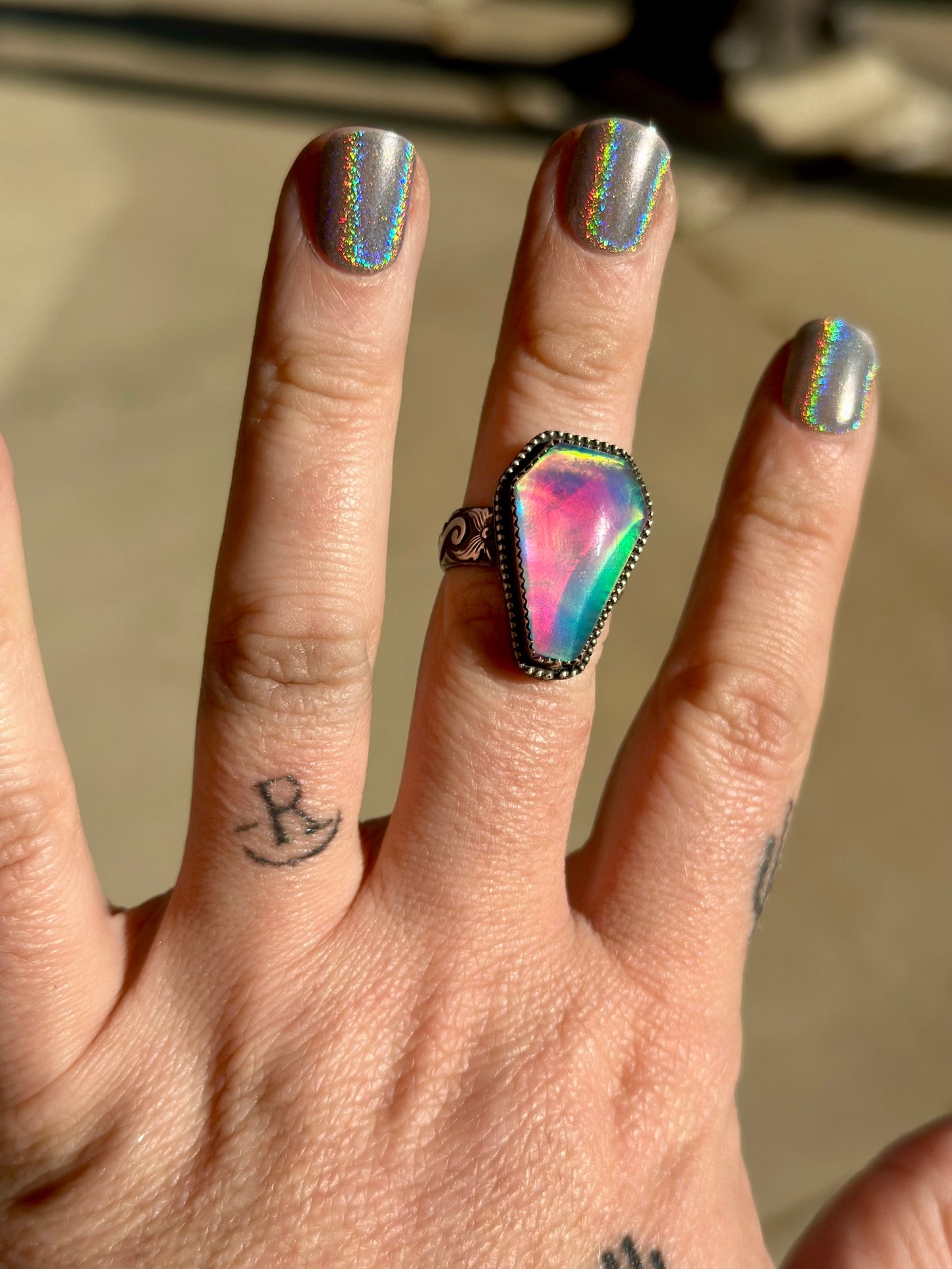 Opal Coffin Ring