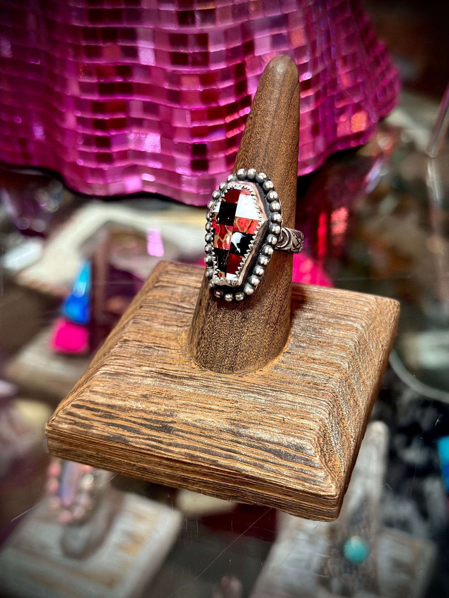 Red Mojave Checkered Coffin Ring