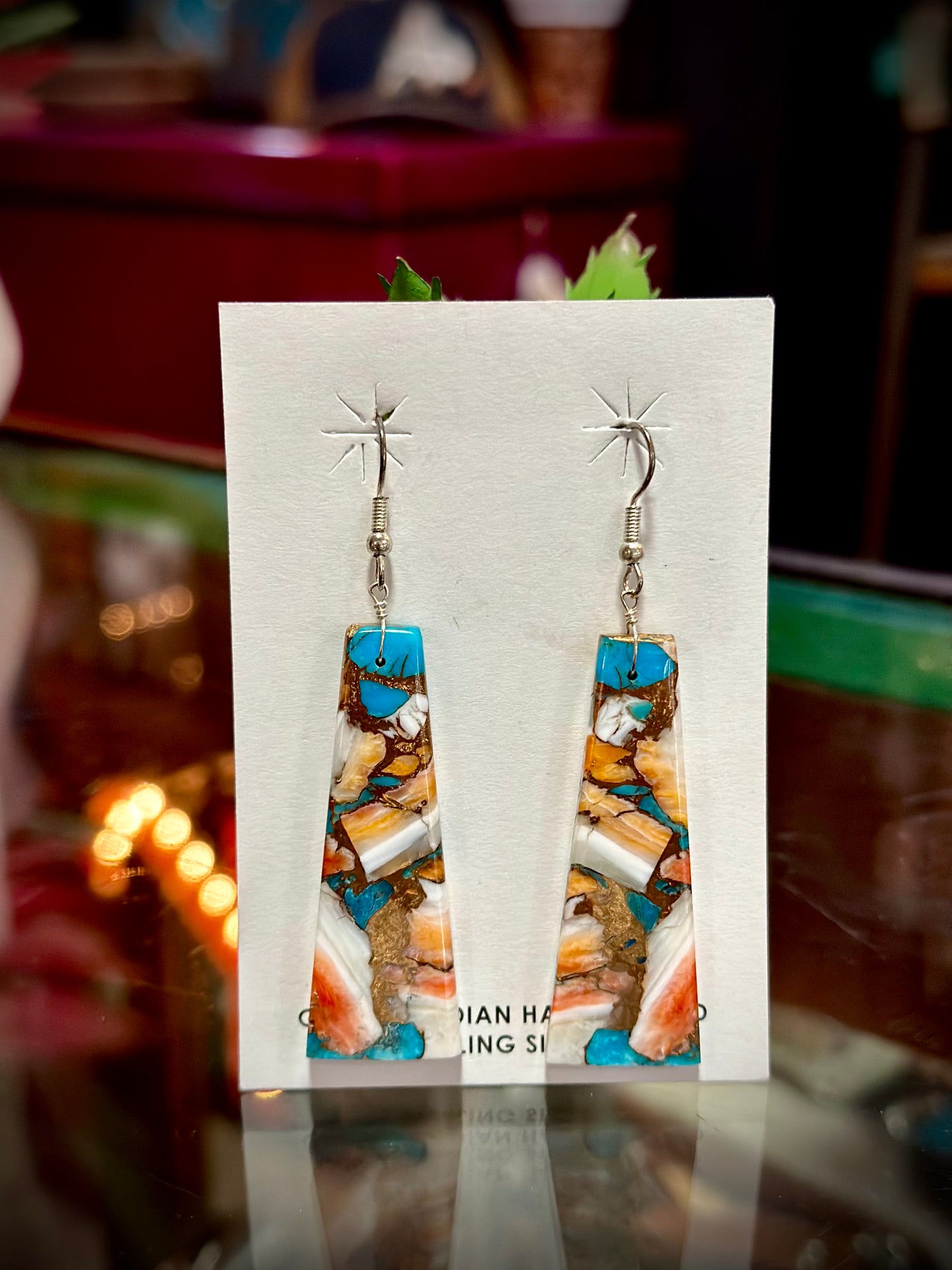 Orange Spiny/Turquoise Slab Earrings