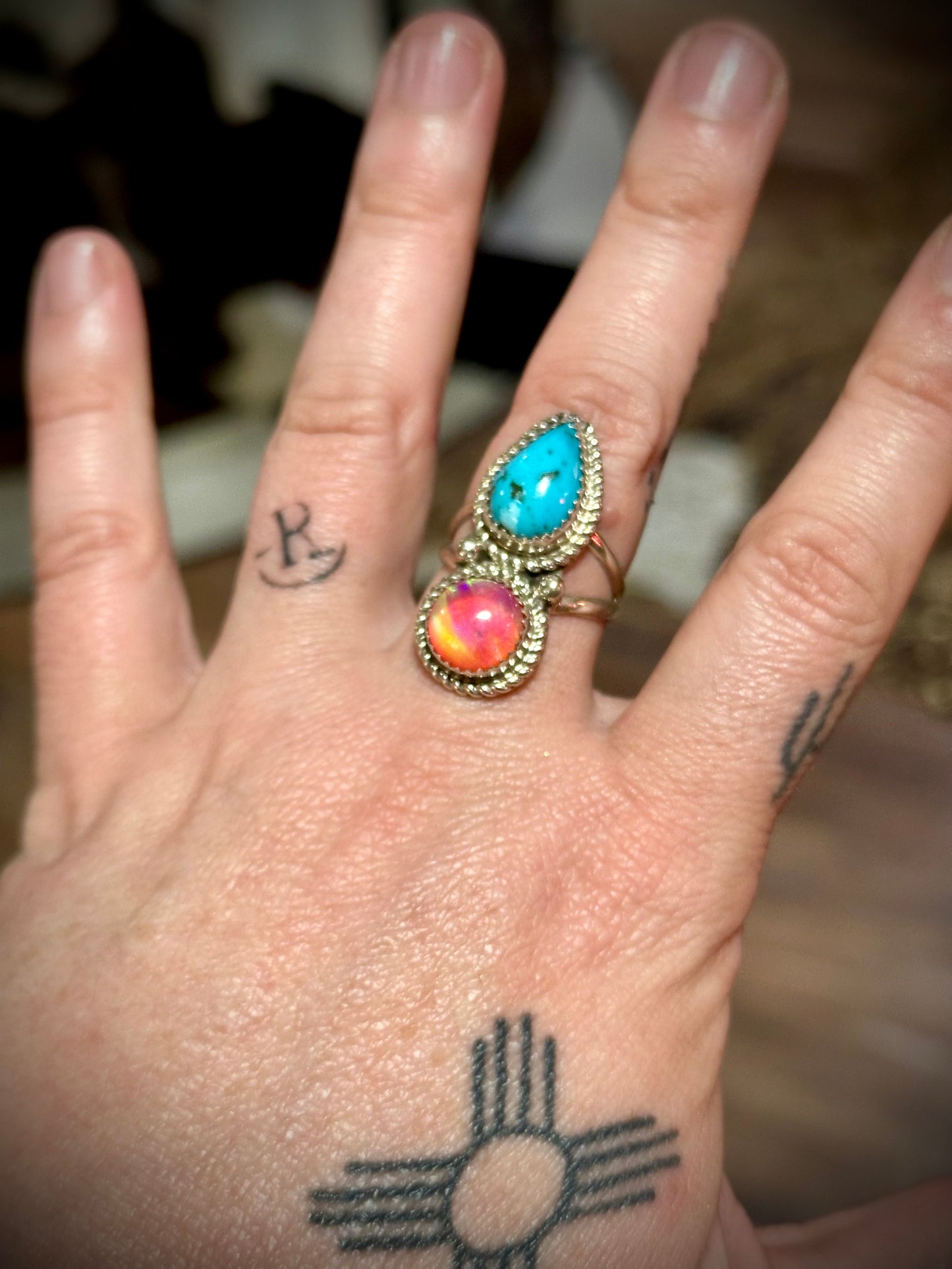 Kingman/Galaxy Opal 2 Stone Ring