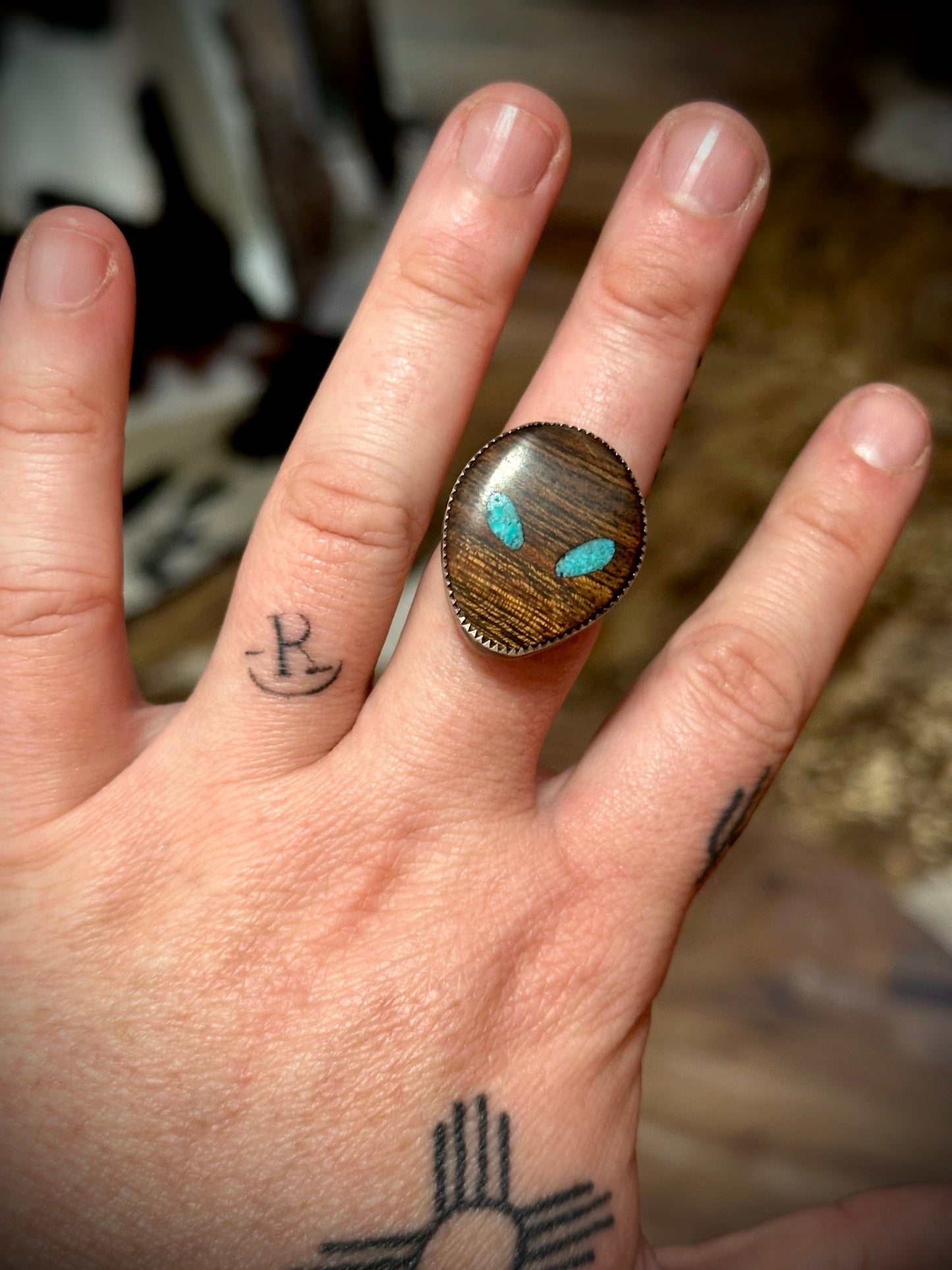 Wood Inlay Alien Ring