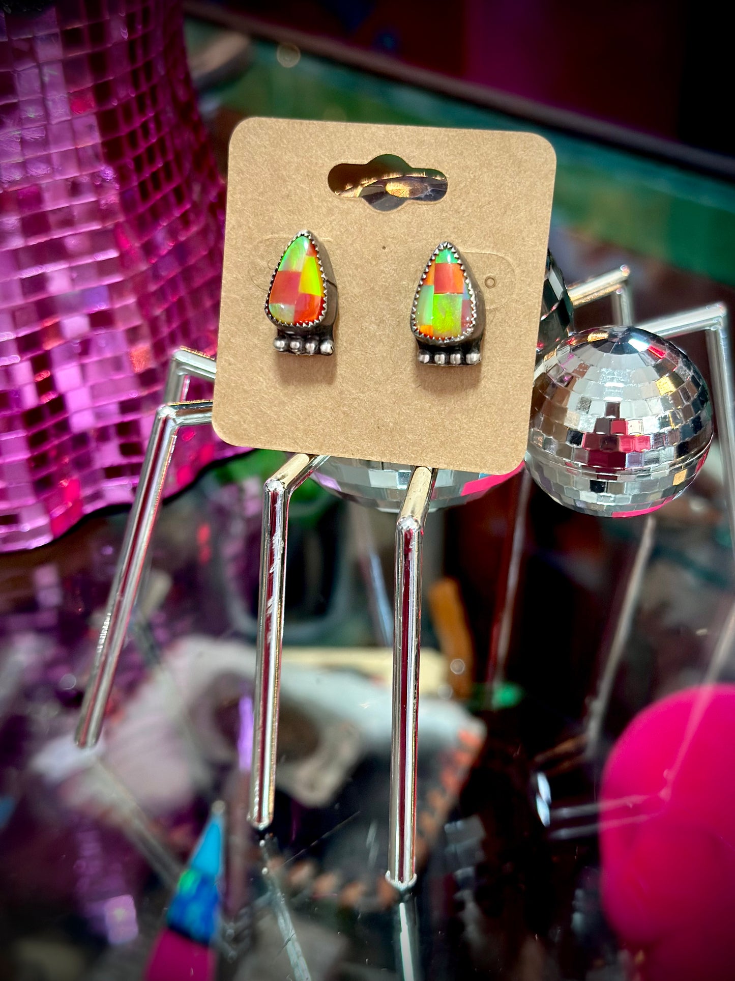 Checkered Candy Corn Earrings