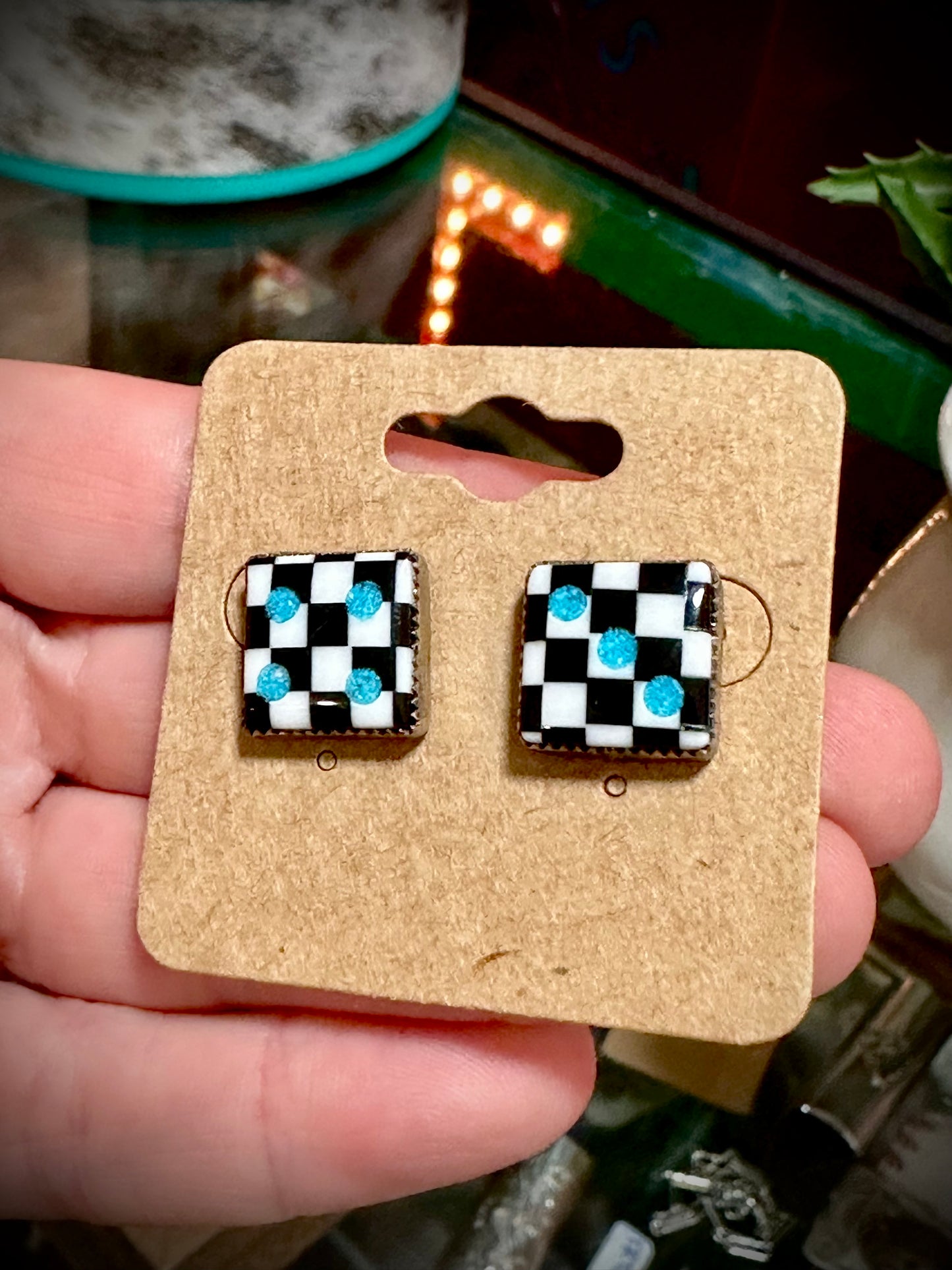 Checkered Dice Earrings