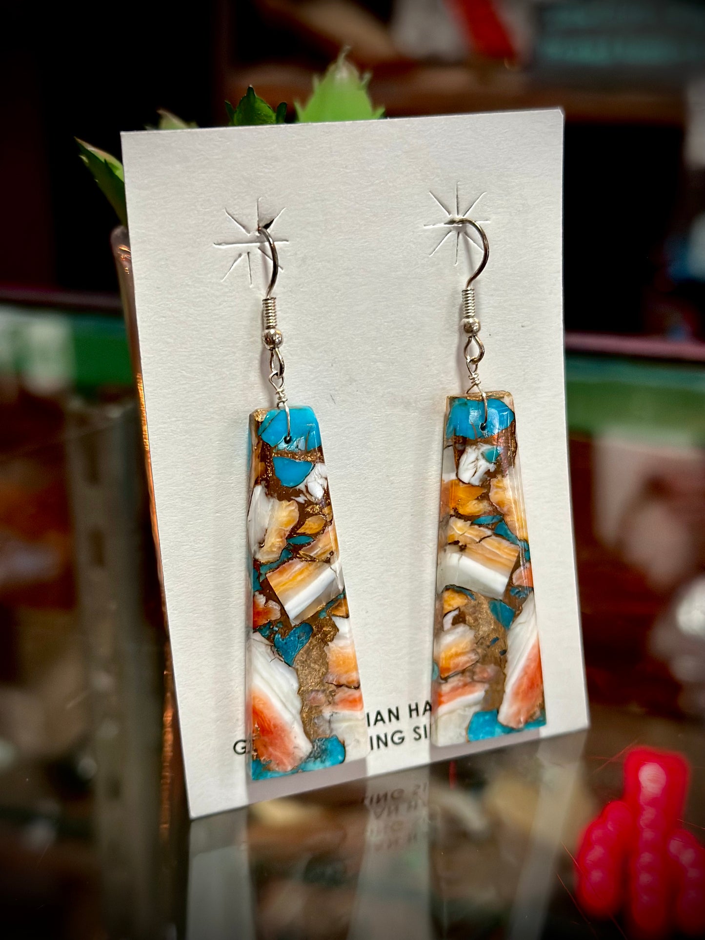 Orange Spiny/Turquoise Slab Earrings