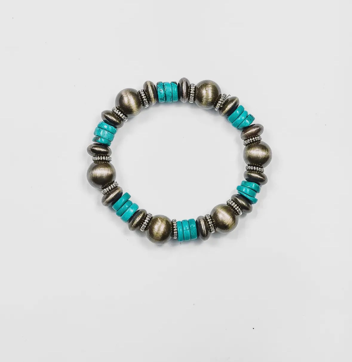 Faux Navajo Pearl and Turquoise Stretch Bracelet