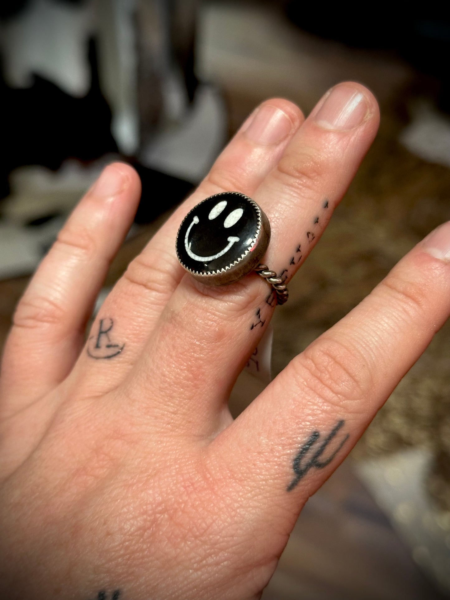 Black Smiley Ring