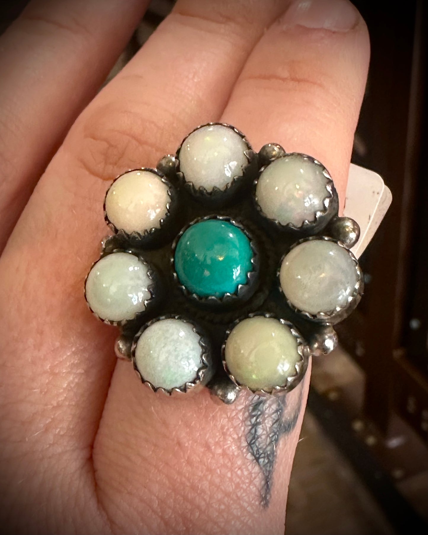 Opal/Turquoise Flower Cluster Ring