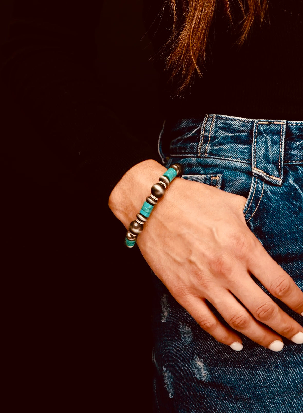 Faux Navajo Pearl and Turquoise Stretch Bracelet