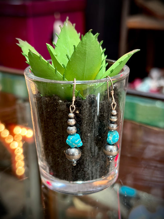 Silver and Turquoise Pearl Earrings #1