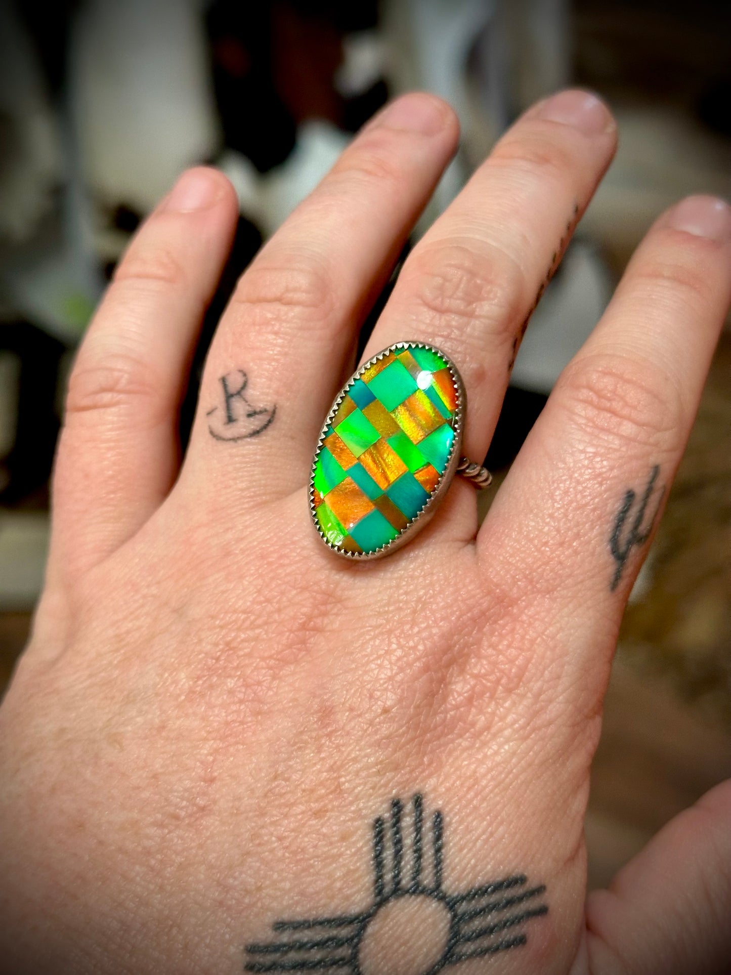 Checkered Opal Ring